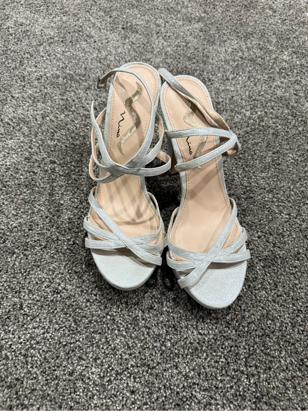 Nina Silver Strappy Heeled Sandals Women's -Size 9.5